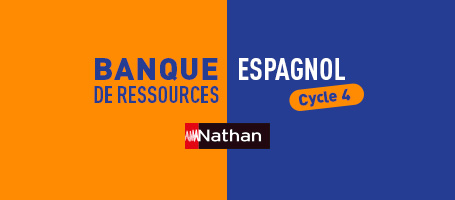 logo Nathan et banque de ressources espagnol cycle 4 en orange et bleu